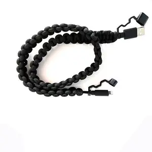 MFi certificado multifuncional guarda-chuva corda trançado pulseira USB um cabo de dados com emergência ao ar livre impermeável para iphone