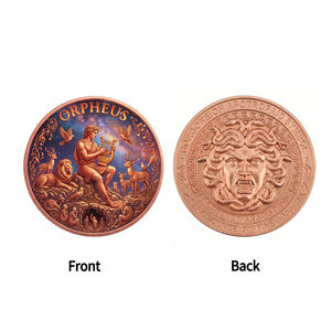 Moneda Conmemorativa de Cobre Fino .999 de 1 oz con Estampado UV, Orfeo, Músico Griego, Lira, Medusa, Símbolo de Protección, Mitología - Product Image 2