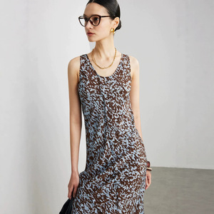Robe 100% Soie <span class=keywords><strong>de</strong></span> Mûrier pour Femme, Élégante, Vintage, Sans Manches, Longue, Imprimé Animal, Crêpe <span class=keywords><strong>de</strong></span> <span class=keywords><strong>Chine</strong></span>, Jupe Droite, 2026 - Product Image 2