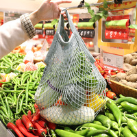 Herbruikbare katoenen mesh draagtassen voor groenten en fruit van de boerderijmarkt, zero waste, dubbele handgrepen, milieuvriendelijk, draagbaar boodschappennet