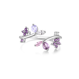 Anillo Abierto de Plata S925 con Circonita Cúbica, Diseño de Flor y Hoja, Estilo Minimalista, para Chicas, Venta al Por Mayor CANNER, Nueva Colección Primavera - Product Image 1