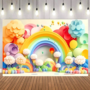 Rosa blau Regenbogen Party Banner Hintergrund Candy Bow Ballon gedruckt Banner Hintergrund für Kinder Mädchen alles Gute zum Geburtstag Party Dekoration - Product Image 5