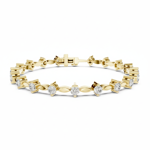 Pulsera de Oro Amarillo de 14K con Diamante Redondo Cultivado en Laboratorio para Mujer, Lujosa, Certificada, Regalo de Aniversario Nupcial, Elegante - Product Image 1