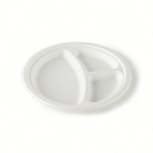 Biodegradable 3 <b>Compartment</b> Sugarcane Bagasse <b>Plate</b>-Party Food Container White 9''/10''/12'' Sizes - Product Image 1