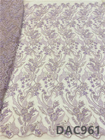 Vente en gros de tissu textile en polyester à sequins en maille, dentelle perlée, dentelle élastique de luxe, broderie de perles cordées