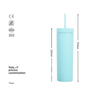 Échantillon GRATUIT – Gobelet en plastique réutilisable à double paroi de 16 oz, couleurs assorties, avec paille et couvercles - Product Image 4