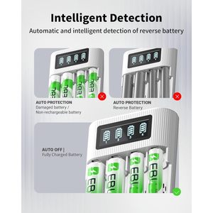 EBL 8-Pack AA/AAA Combo Smart <b>Battery</b> Charger 4 Bay LCD 2800mah <b>Double</b> <b>Rechargeable</b> <b>Batteries</b> 4 Bay LCD Smart <b>Battery</b> Charger - Product Image 5