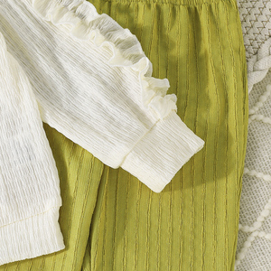 Exquisite Two-Piece Set for Girls 4-7 Years Old Autumn <b>Flower</b> Embroidery Ruffle Top Elegant Flared Pants Bow Cute for Children - Product Image 3