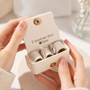 <b>Travel</b> Holder Dual Ring Case for Wedding <b>Bands</b> - Pet Collar Rings Bearer Pouch With Snap Closure - Product Image 5