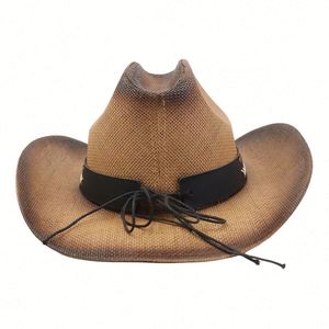 Ethnic Style Summer Jazz Hat for Men Women Hard Straw Top <b>Sunscreen</b> Sunshade Fishing Hat Casual Cowboy Hat - Product Image 2