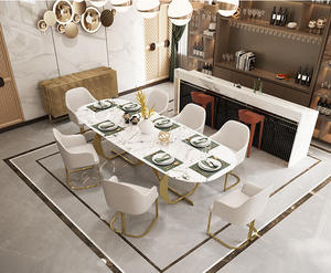 Meubles de salle à manger en bois de luxe léger, contemporains, rectangulaires, 8 places, convertibles, extensibles, sièges personnalisables - Product Image 4