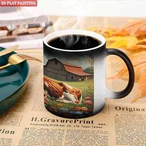 Mug en céramique noir givré 11oz, tasse à café ou à thé activée par la chaleur avec un design de peinture plate 2D - Product Image 5