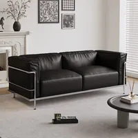 Canapé Corbusier de style européen, minimaliste italien, Bauhaus, noir, une place, luxe léger, en similicuir, avec accoudoirs incurvés et dossier haut