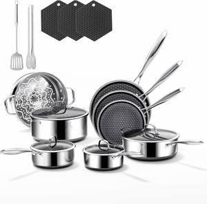 Juego de Utensilios de Cocina Antiadherentes de Acero Inoxidable de 17 Piezas con Sartén y Cacerola - Product Image 1