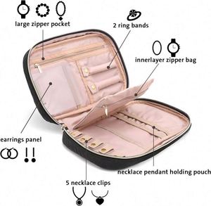 BSCI Factory 2024 NEW Product <b>Black</b> Travel Jewelry Organizer Bag Cases for Necklace Earrings Rings Bracelets <b>Storage</b> - Product Image 4
