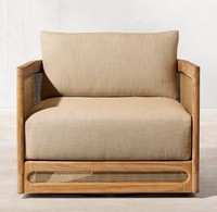 Luxuriöser Teakholz-Loungesessel mit Rattanrücken Outdoor-Drehstuhl Teakholz-Möbel