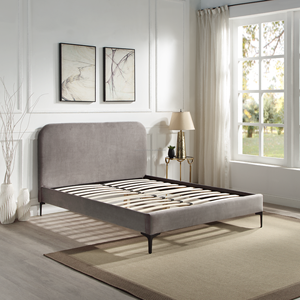 Cama de plataforma tapizada de tela gris oscuro con diseños elegantes simples modernos para adultos - Product Image 5