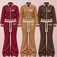 Ensembles de vêtements de détente en tricot gaufré personnalisés pour femme, collection automne 2026 – Veste zippée et pantalon évasé, ensemble 2 pièces pour femme