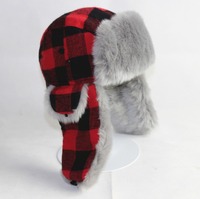 Gorro de Invierno Unisex Estilo Ruso, Gorro de Trampero a Cuadros Rojos, Gorro de Aviador con Forro de Piel Sintética Marrón