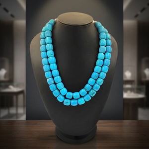 Collier à deux rangs en howlite turquoise bleue, perles baril polies de 18 mm, longueur 20 pouces, bijoux en pierres précieuses - Product Image 3