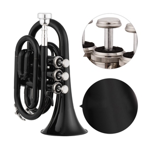 Mini tromba tascabile Bb in ottone piatto strumento a fiato tromba tascabile con bocchino guanti per pulizia panno custodia - Product Image 2