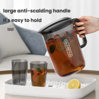 Bouteille d'eau froide en plastique de grande capacité 2000 ml, pichet à jus transparent, pichet en plastique de qualité alimentaire résistant à la chaleur avec poignée