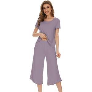 ชุดนอนผ้าวิสโคสผสมใยไผ่สำหรับผู้หญิง เสื้อแขนสั้น กางเกงขายาวระดับเข่า เนื้อผ้านุ่มสบาย ไซส์ S ถึง XXL - Product Image 6