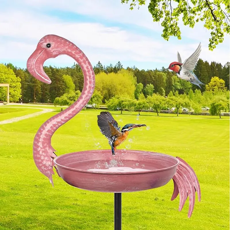 Bains d'oiseaux flamant rose Bol de bain d'oiseaux en métal