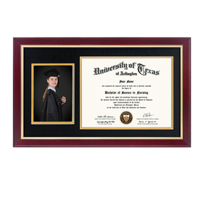 Mondon hiện đại Retro rắn gỗ Wall Mount Cổ điển vàng TRIM đôi mờ giấy chứng nhận tốt nghiệp bằng tốt nghiệp khung ảnh - Product Image 3