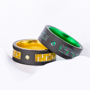 Men's <b>Titanium</b> Steel <b>Rings</b> Geometric Carbon Fiber Inlay Colorful Fashion Jewelry Gift - Product Image 3