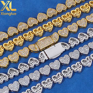 Cadena de tenis tipo racimo de 8mm con incrustaciones mixtas de circonitas y diseño de corazón baguette, bañada en plata, joyería fina - Product Image 6