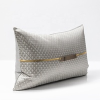 Housse de coussin lombaire en coton, taie d'oreiller moderne avec ceinture brillante, décor à contraste géométrique, pour la maison, canapé, 12X20 pouces