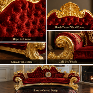 Juego de Sofás de Tela Roja Real Dorada de Michael Jackson, Muebles de Sala de Estar, Madera Clásica de Lujo - Product Image 3