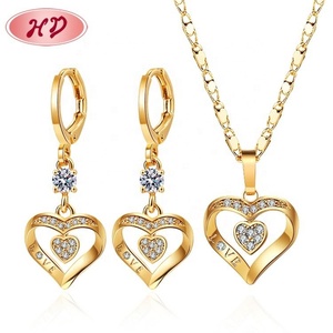 <b>Women</b> Gold‑Tone Double Heart Jewelry <b>Set</b> Crystal Pendant Necklace Dangle Drop Earrings for Wedding Anniversary <b>Gift</b> - Product Image 1