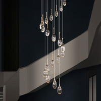 Lustre moderne en cristal nordique à télécommande, réglable, long, pour escalier, plafond haut