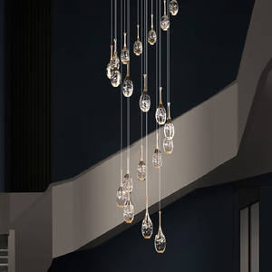 Fernbedienbare Moderne Nordische Kristall-Pendelleuchte Verstellbarer Langer Kronleuchter für Treppenhaus Hohe Decken - Product Image 1