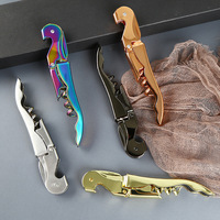 Ouvre-bouteille multifonctionnel tout en acier inoxydable, tire-bouchon à vin pliable portable de forme plate, couleur bronze, or rose, titane, argent