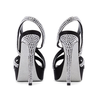 Sandales noires à plateforme pour femmes, talons hauts à strass, escarpins scintillants à talon aiguille, chaussures de soirée sexy à bout ouvert - Product Image 4
