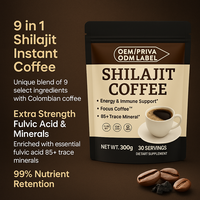 Poudre de café instantané au Shilajit de l'Himalaya en gros, marque privée OEM/ODM, avec acide fulvique, goût neutre, 300g, 85%