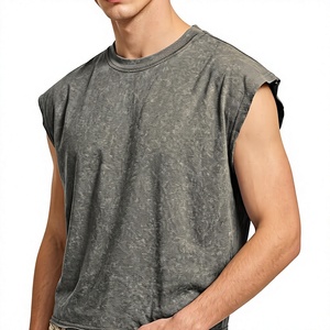 Débardeurs courts pour hommes personnalisés OEM en gros, T-shirts sans manches délavés, T-shirts à manches dolman, T-shirts déchirés style streetwear délavé à l'acide - Product Image 3