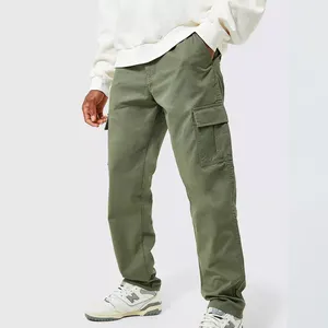 Men Cotton Straight Cargo Pant Streetwear Design Utility-pockets Styles Customized Embroidery Logo Pants