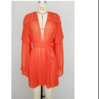 Bettergirl 2024 femmes nouvelle robe évasée plissée coupe basse à manches longues minceur à lacets Shampan Net plissé Mini robe