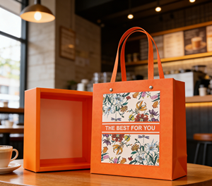 Orange Floral Eco-Friendly High-End Gift Box Set Gold Foil Sponge Lining <b>Matching</b> Handbag Made Thick White Cardboard Vibrant - Product Image 3