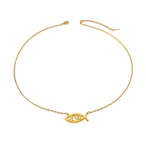 Colares de Pingente de Joias de Moda em Aço Inoxidável Banhado a Ouro à Prova d'Água com Tema Religioso Cristão de Peixe Jesus para Mulheres e Homens Atacado - Product Image 5