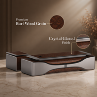 Bureau de direction de luxe en bois de placage naturel avec finition cristal, MDF E1, table de bureau intelligente à hauteur réglable avec armoire latérale intégrée
