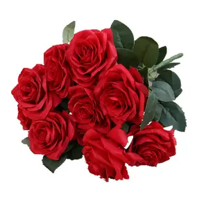 THC01 아마존 핫 발렌타인 데이 판매 10 단일 장미 실크 장미 꽃 웨딩 꽃다발 꽃 웨딩 홈 장식