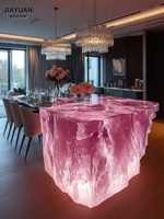 Comptoir d'îlot lumineux de luxe moderne en résine transparente, bar en cristal artistique et créatif, table à thé personnalisée de style designer