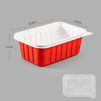 Grote capaciteit 30oz rode en zwarte plastic voedselcontainers met deksels, BPA-vrij, herbruikbaar, milieuvriendelijk, recyclebaar, magnetronbestendig, afhaallocatiebox