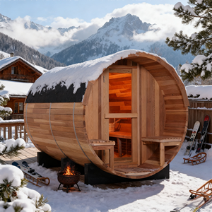 Sauna de Barril para 4-6 Personas, Sauna de Vapor Tradicional de Cedro Rojo con Diseño de Patchwork para Exteriores - Product Image 2