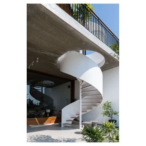 Escalier en colimaçon incurvé intérieur luxe moderne décoration de la maison escaliers en verre double poutre latérale escaliers en <span class=keywords><strong>bois</strong></span> - Product Image 5